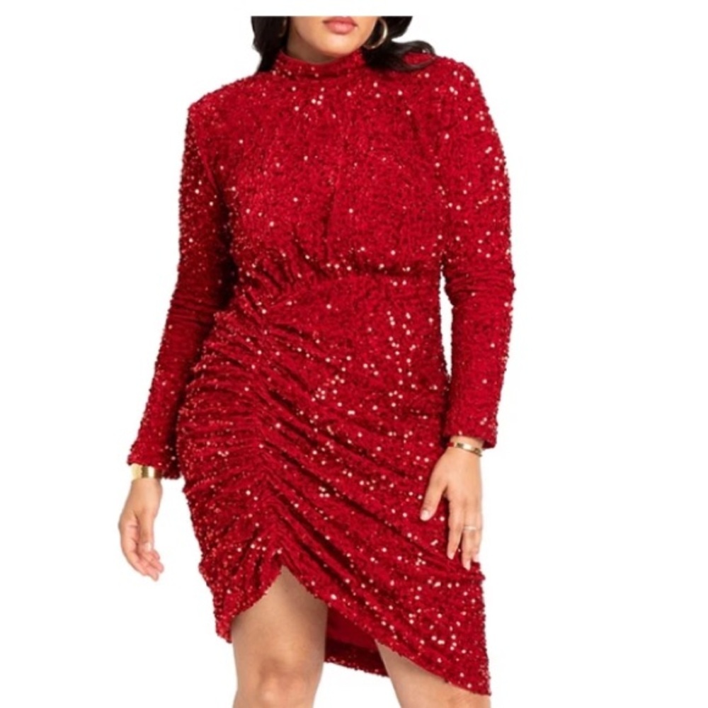 Eloquii Women's Plus Size Ruched Sequin Dress In Savvy Red